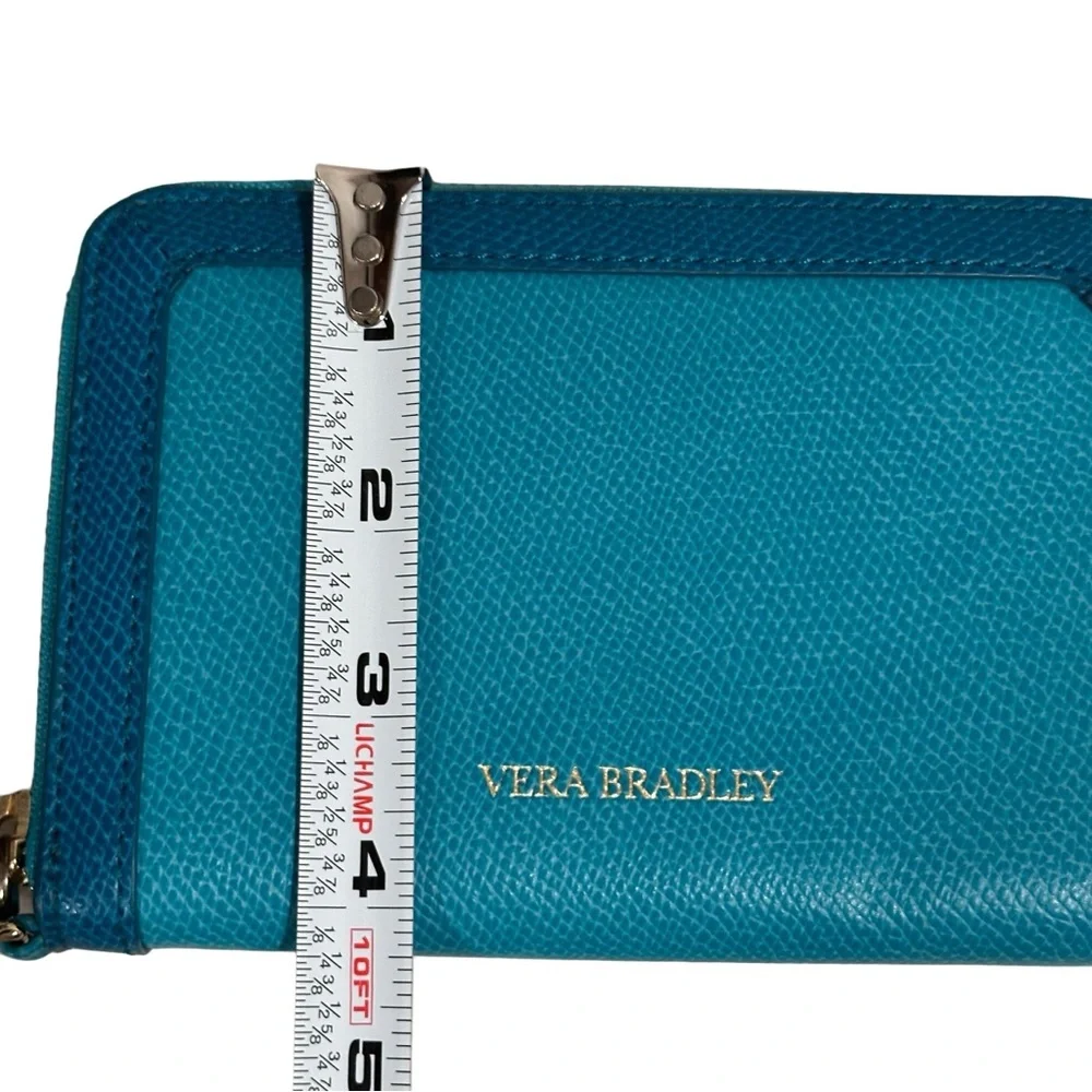 Vera Bradley Leather Two-Tone Teal Wristlet Wallet with Removable Strap Like New - Picture 9 of 12